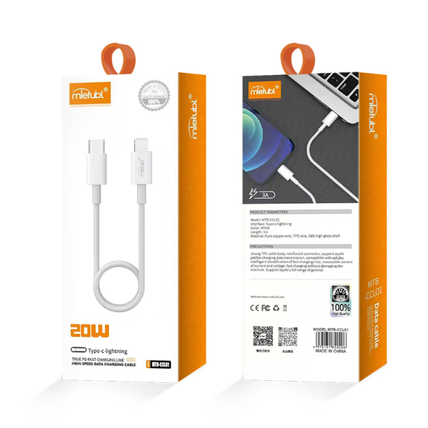 Cabo de dados de carregamento rápido PD20W TYPE C-Lightning