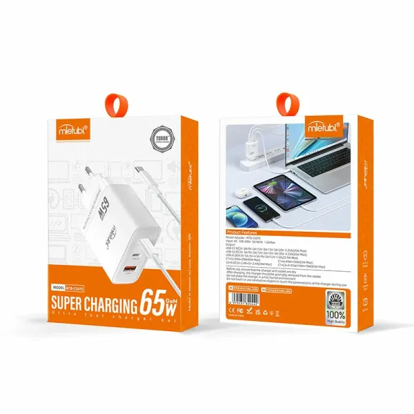 Porta tripla USB-C e USB-A GaN Charger 65W